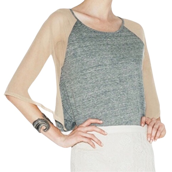 STYLEMINT Unique Heather Gray & Nude Semi-Sheer Mesh Accent Batwing Top -  NWOT - Picture 5 of 15